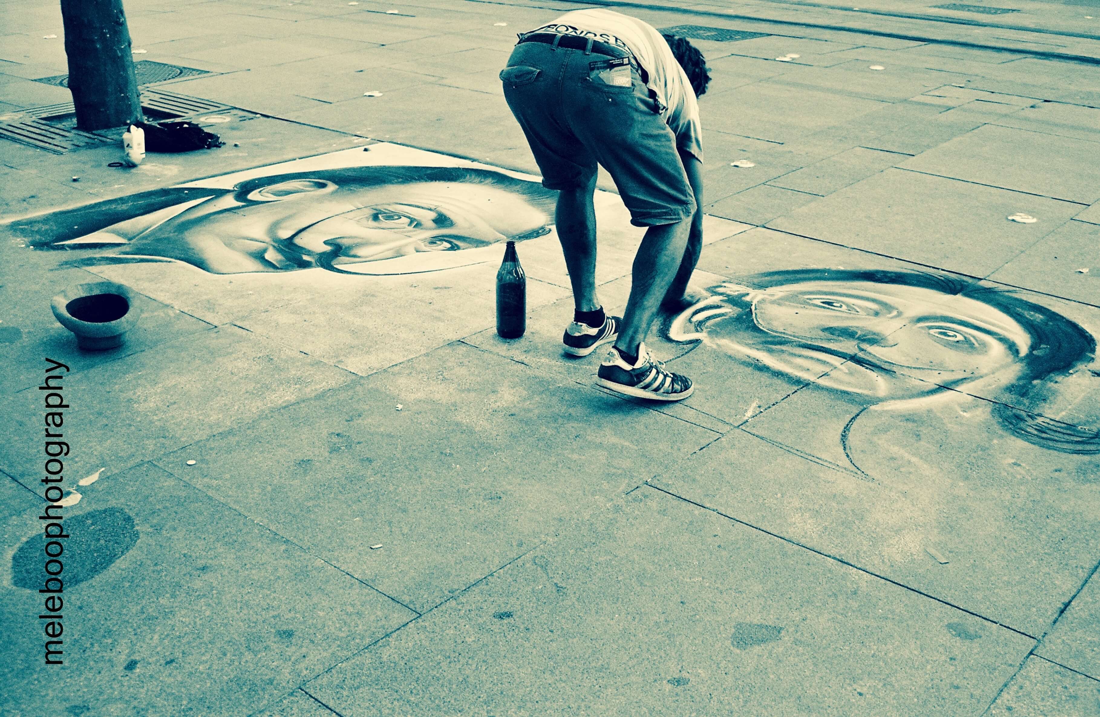 drawing Dali on a sidewalk