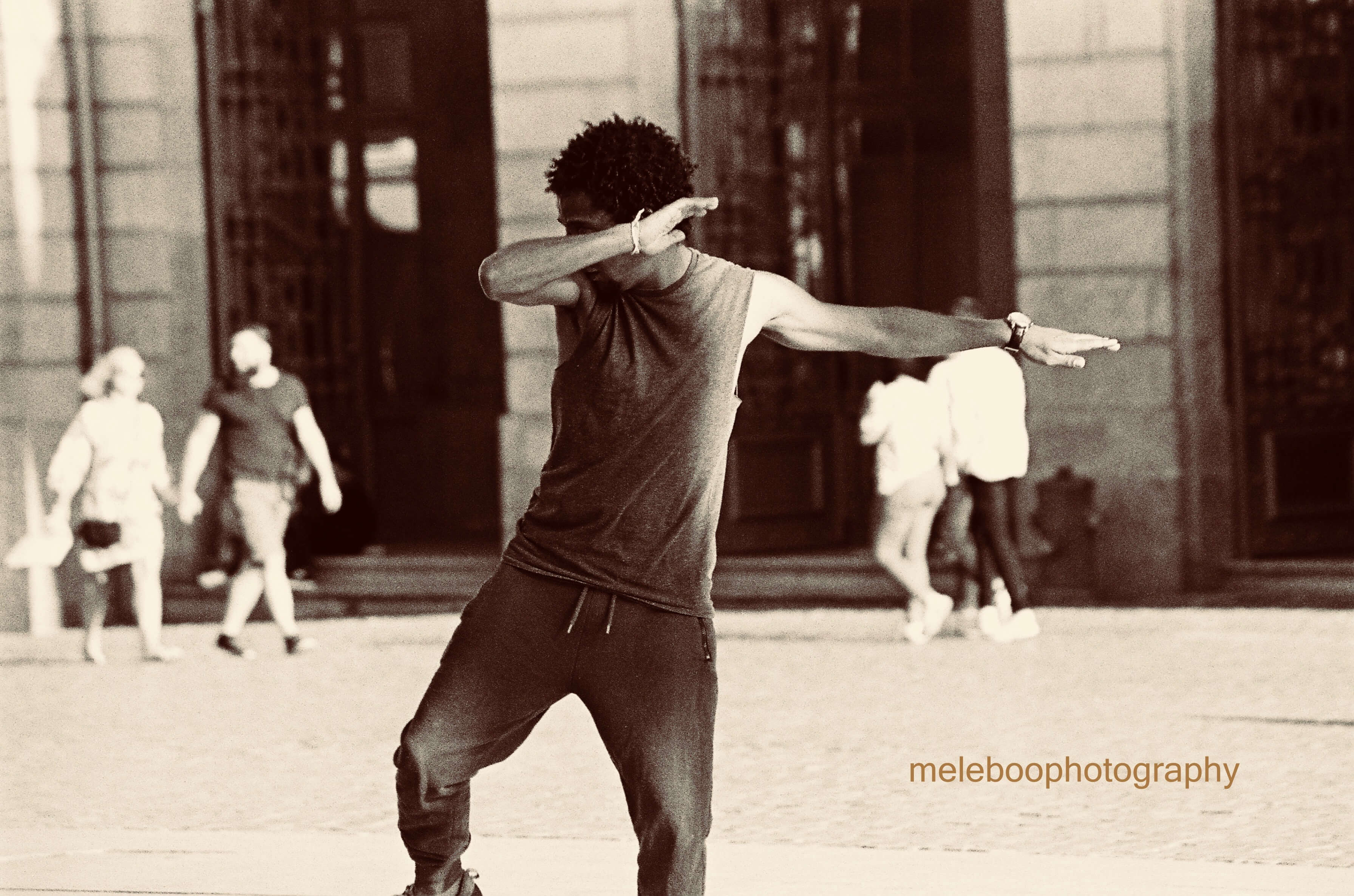 man dancing in public